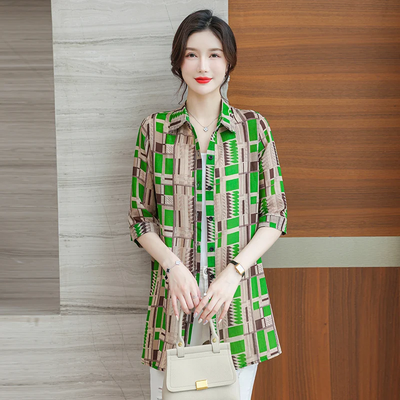 

Top Quality Women's Sun Protection Cardigan Summer Patchwork Plaid Thin Chiffon Blouse Ladies Single Breasted Chiffon Outwear