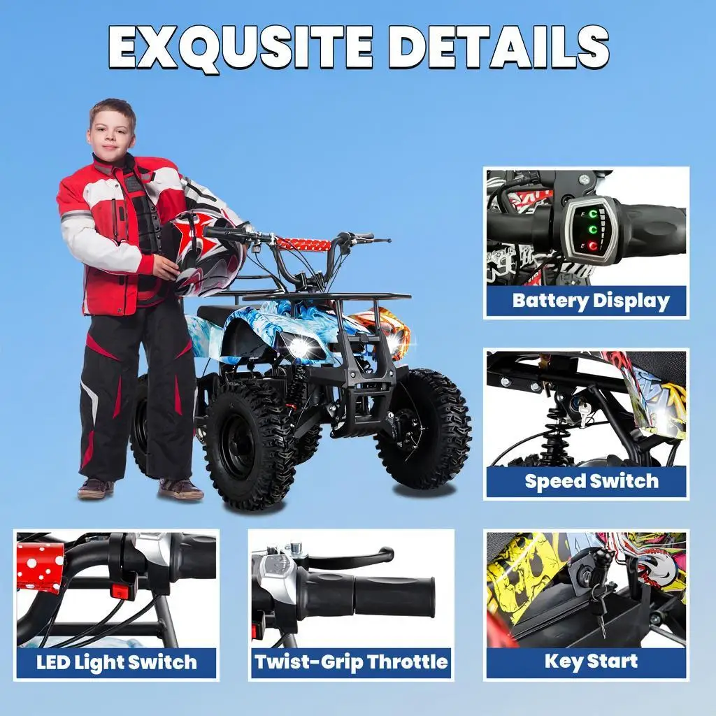 36V Electric Dirt Quad - 500W Brushless Motor, 4 Pneumatic EVA Tires, All-Steel Frame, 3 Shock Absorbers, Adjustable Speed