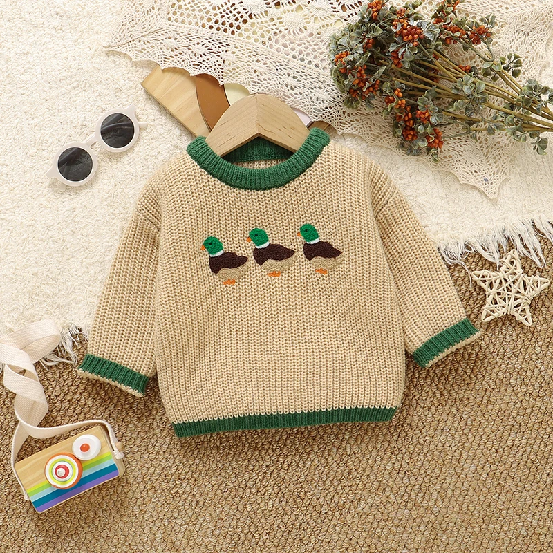 1-3 Jahre Baby-Pullover Kleidung Lässiger Rundhalspullover Langarm für Kleinkinder Jungen Mädchen Strickpullover Herbst Winter Kleinkinder-Oberteile