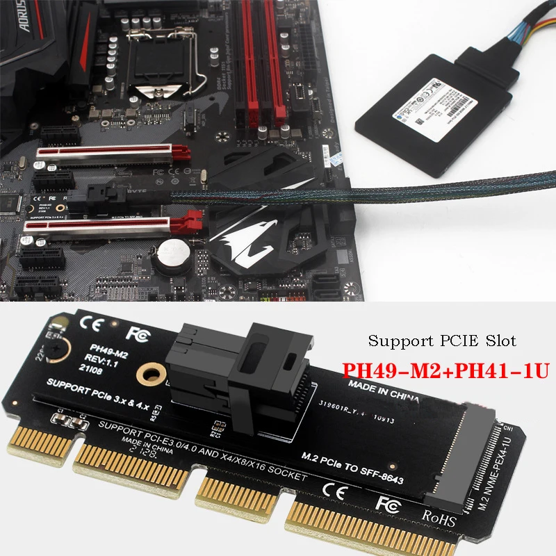 M.2 NGFF Mkey PCIeX4 X8 x16 to SFF8643 SFF8639 Convert Card Extend Adapter PH49-M2 2280 PCIE 4.0 3.0 SSD Data Transfer Dongle