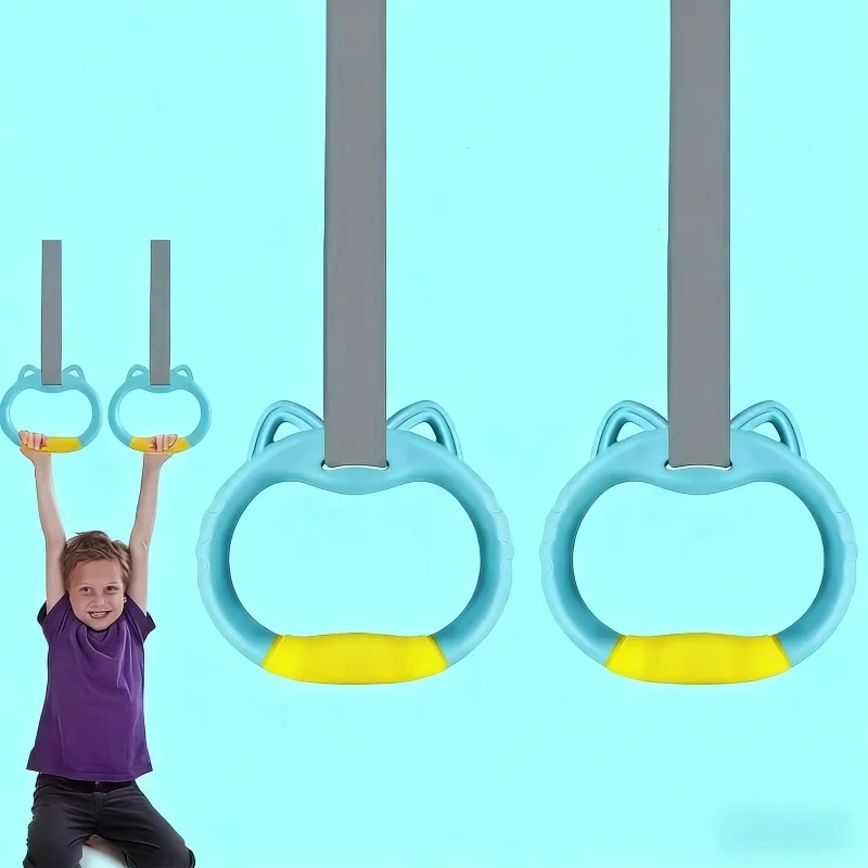 Gymnastics Rings Set with Straps - Pull Up Rings for Home/Playground Exercise, Includes Drawstring Bag for Gym Training