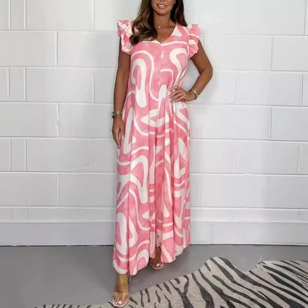 Printed Jumpsuit Stylish Summer Jumpsuit Vibrant Print Details Wide-leg Design for Effortless Vacation Travel Style Women