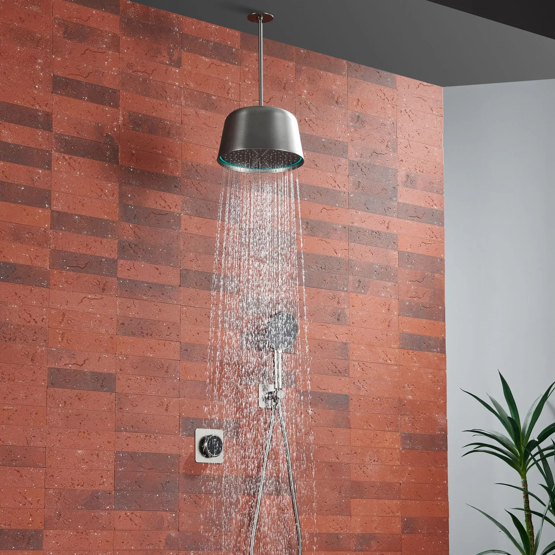 Creative Concealed All Copper Shower Head Set, Wall-mounted Hot and Cold Shower Set, Ceiling Spray Shower Set with Light GN140JX