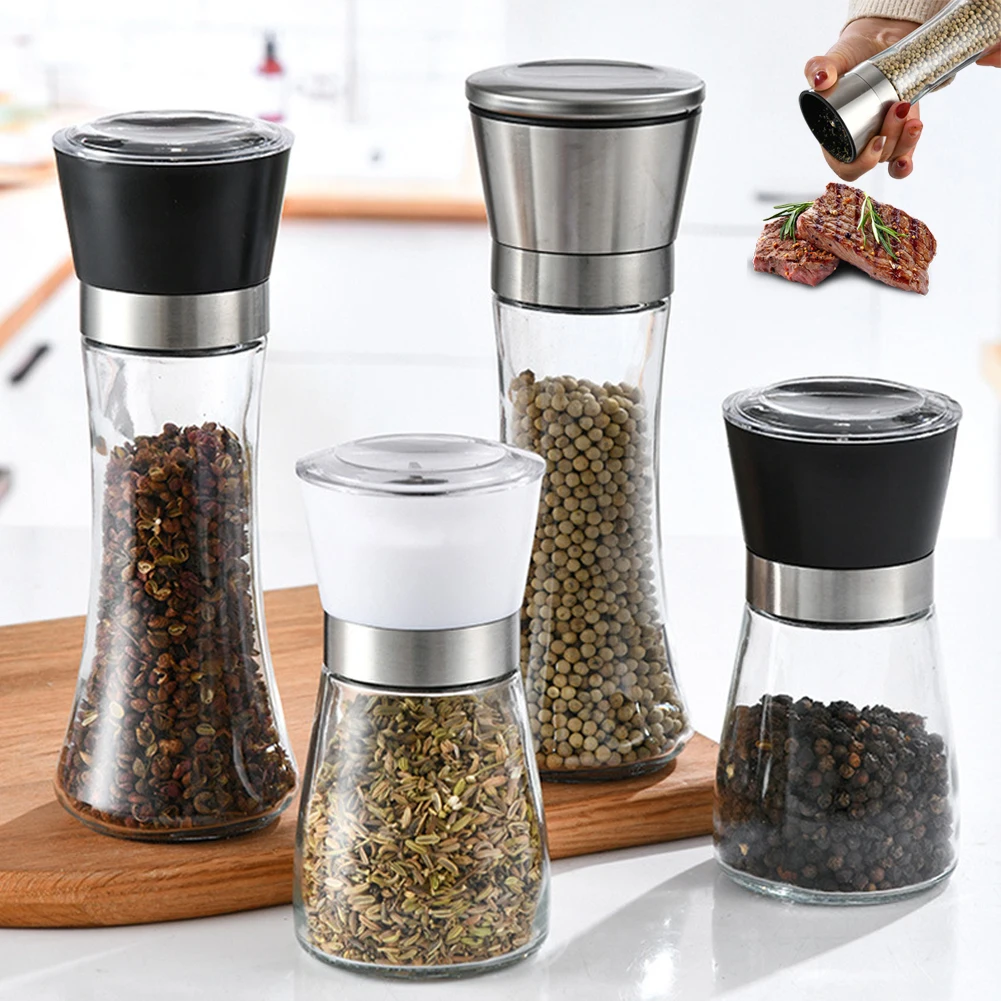 Molinillo de pimienta Manual con molinos gruesos ajustables, para el hogar molinillo de sal y pimienta, cocina, vidrio de acero inoxidable para el hogar