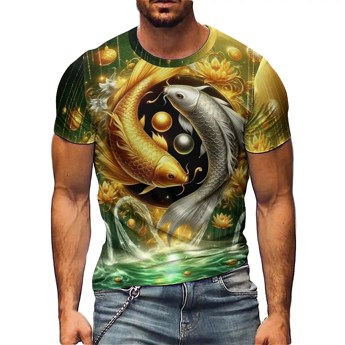 High-quality Men's 3D Printed Short Sleeved T-shirt with Street Fashion Art, Loose Fit, Breathable and Comfortable Fabric, Part