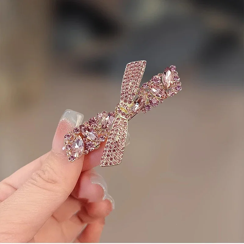 High-end Lila Kristall Strass Bogen Haarnadel Süße frauen Pony Seite Clip Haar Clip Exquisite Koreanische Stil Haar zubehör – Detail 6