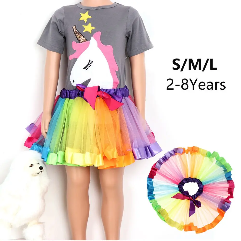 Multicolor Kids Baby Girl Toddler Rainbow Princess Party Dancewear Tulle Tutu Skirt Dresses Fashion