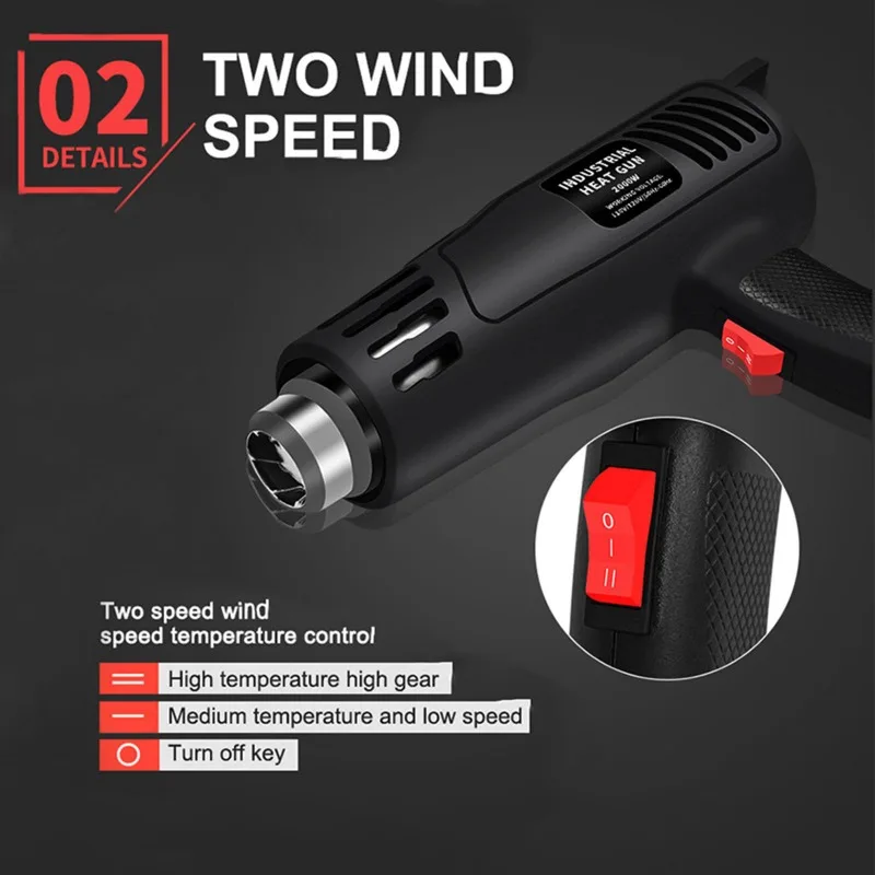 Air Gun High Power Temperature Regulating Industrial Electric Heat Gun Automobile Film Baking Gun Tool 2000W European standard