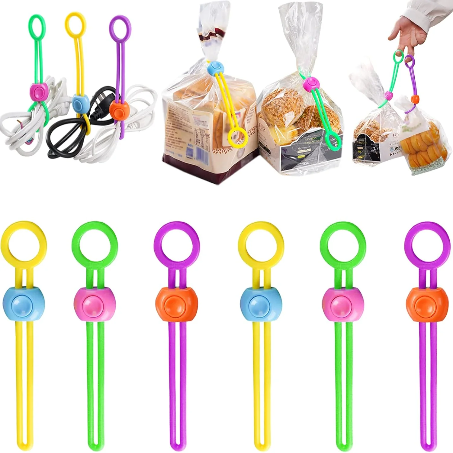 Sigillante multiuso Fascette riutilizzabili Fascette sigillanti staccabili Organizzatore di cavi per sacchetti alimentari Organizzazione di fili (12)