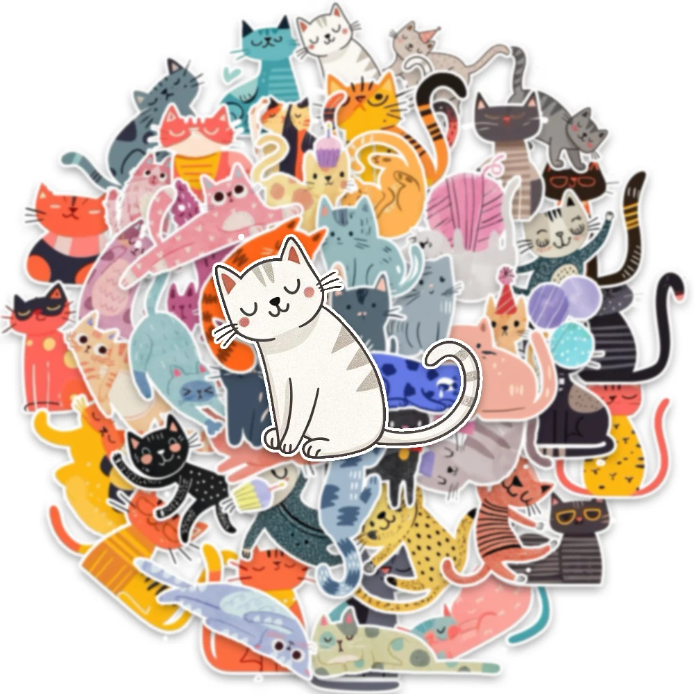 50Pcs/Set Cartoon Cat Waterproof Stickers DIY Refrigerator Notebook Computer Water Cup Luggage Decoration Christmas Gift Sticker