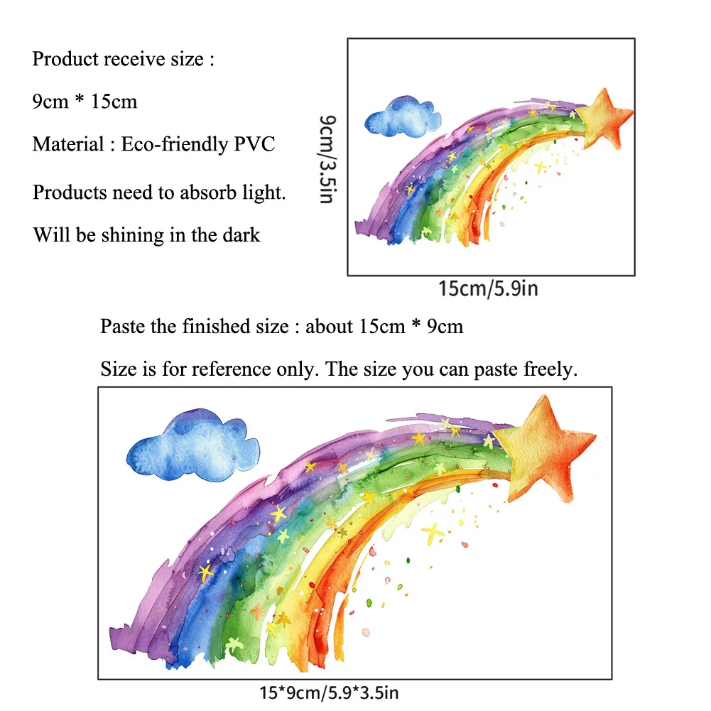 Cartoon Meteor Rainbow Luminous Wall Sticker For Kids Room Bedroom Decoration Switch Decals Nursery Decor Glow In The Dark Mural