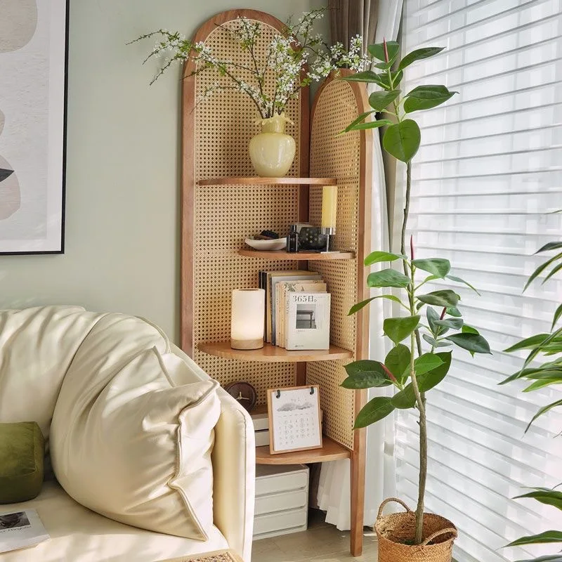 Nordic modern simple Japanese and Korean style small apartment family living room hotel homestay solid wood rattan screen