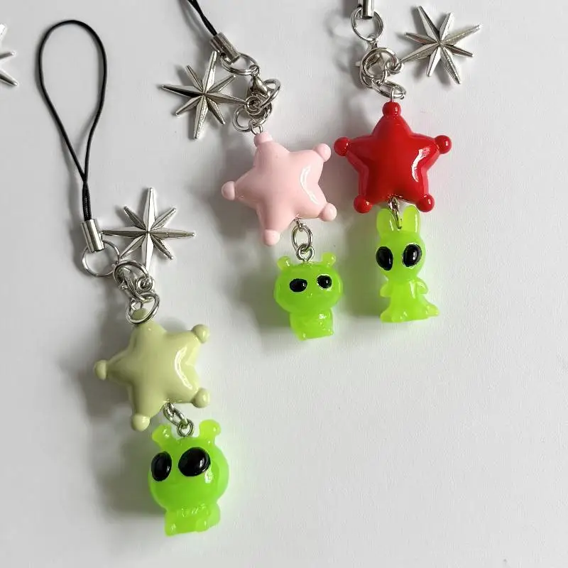 (BF06)Cute Big Eyes Alien Keychain Mobile Phone Lanyard Bag Charm Backpacks Purses Pendant Party Gift Creative Small Pendant