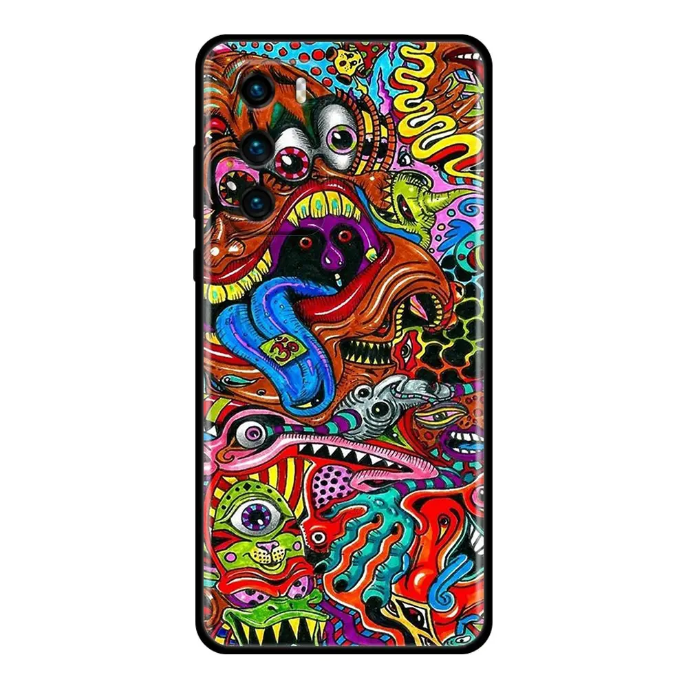 Cartoon Graffiti Sticker Bomb Phone Case for Huawei P10 P20 P30 P40 P50 P50E P Smart 2021 Pro Lite 5G Plus Soft Silicone Case