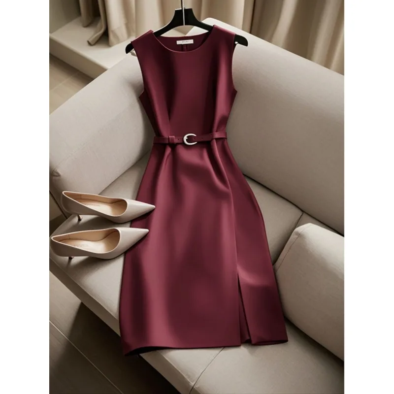 French Royal Sister, Light and Mature Style, High-end Sense, Beautiful Temperament, Thin Khaki Sleeveless Dress, Female Summer