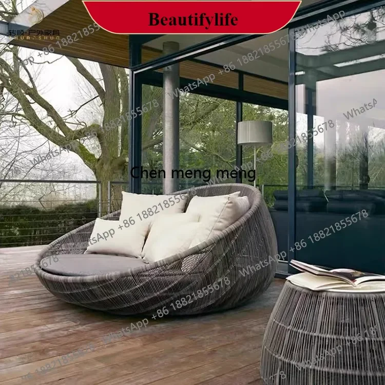 M138Outdoor rattan sofa bed terrace balcony imitation rattan round bed courtyard garden swimming pool lazy homestay round ratta
