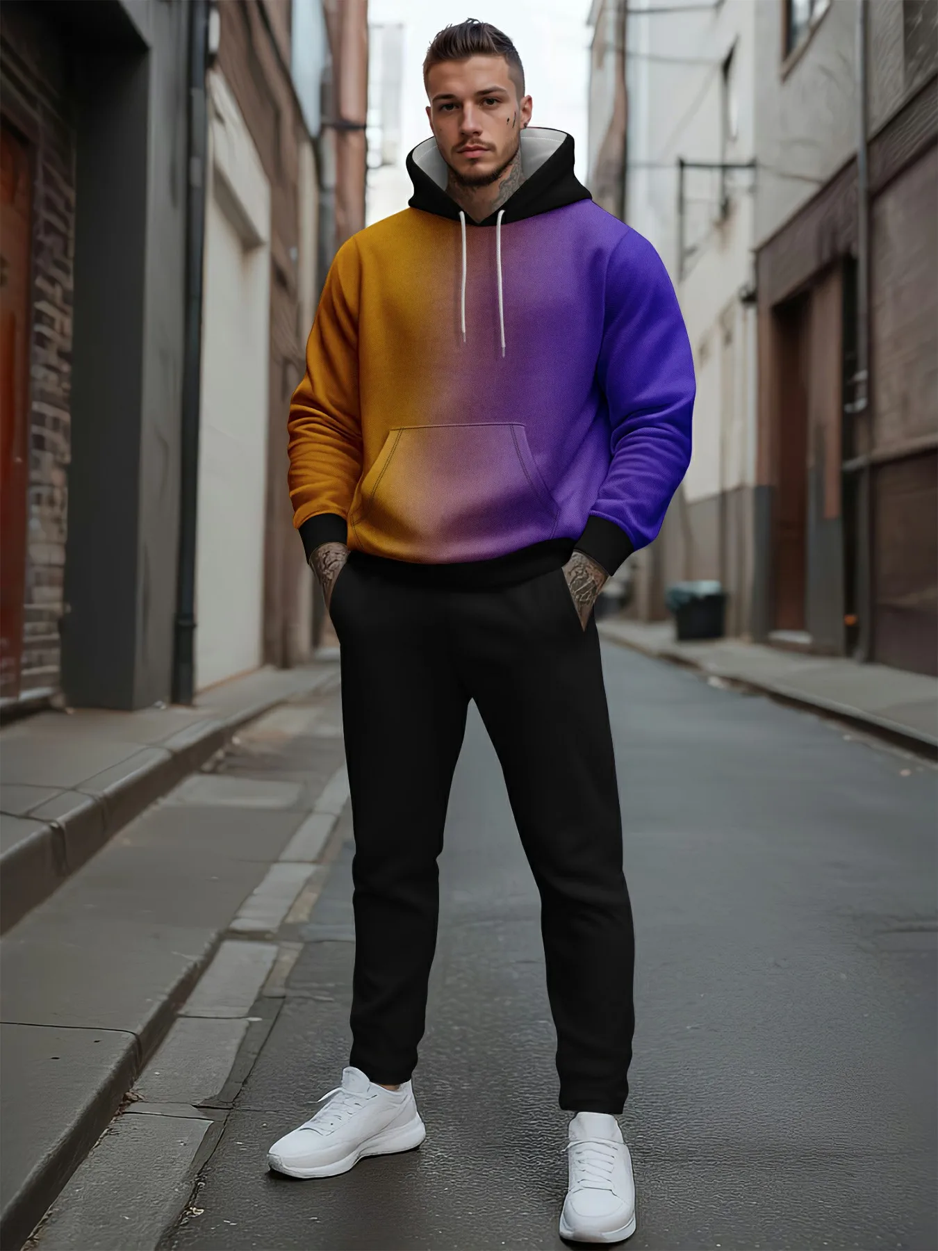 

Loose Fit Men's 3D Print Tracksuit Set Hooded Sweatshirt Fleece Warm Casual New