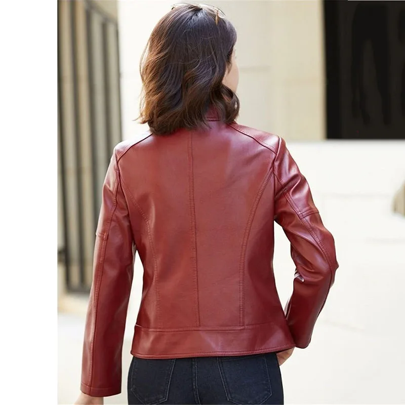 6XL Big Size Leather Jacket Female NEW 2024 Autumn Spring Women\'s Moto Biker Coat Wine Red Black PU Leather Zipper Outerwear