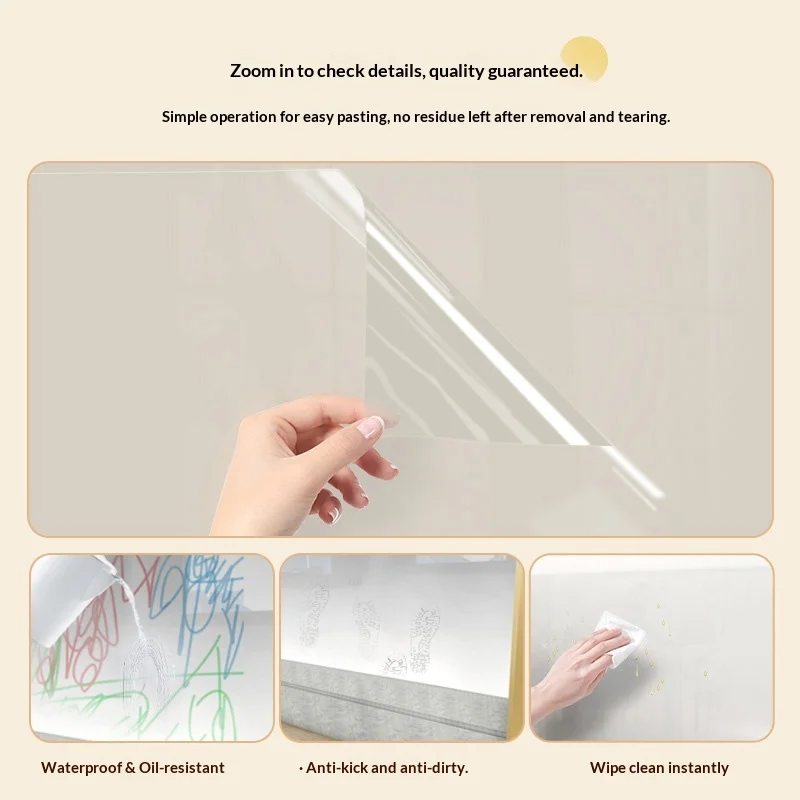 Transparent Static-Adhesive Wall Protection Film For Latex Paint Non-Damaging To White Walls Anti-Scratch Oil-Resistant Sticker