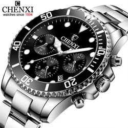 CHENXI Chronograph Quartz  for Watches Mens Business Top Luxury Brand Solid Stainless Steel Waterproof Luminous Date Wristwatch