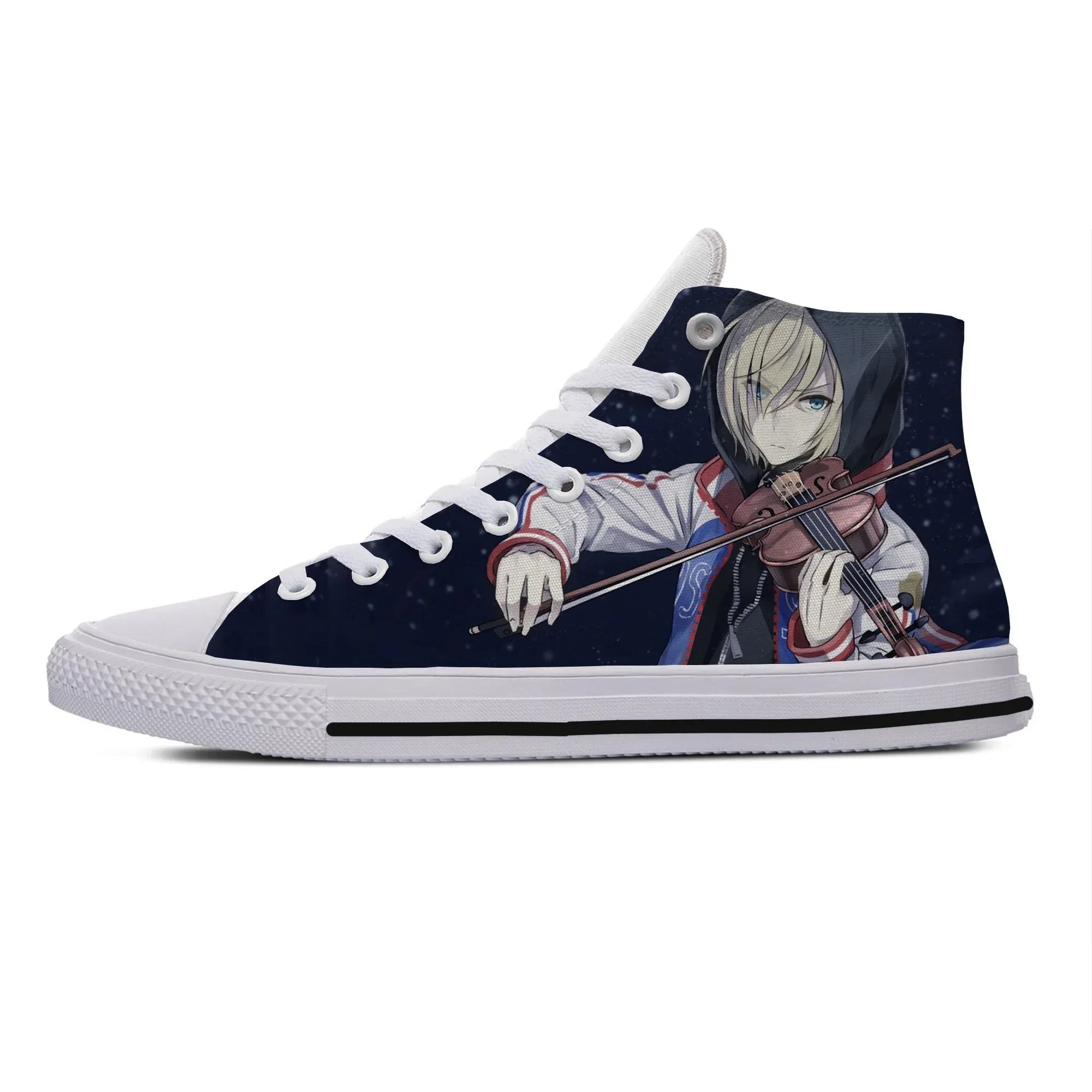 Unissex Yuri no gelo Victor Anime Casual Tênis, moda leve, alta ajuda, sapatos clássicos de tabuleiro, estudante legal, verão quente