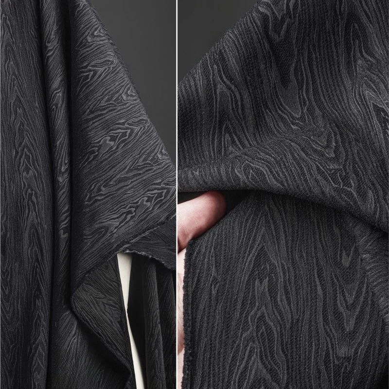 

Black wood grain jacquard fabric a traditional Chinese style three-dimensional reconstituted coat bag is designer for clothing