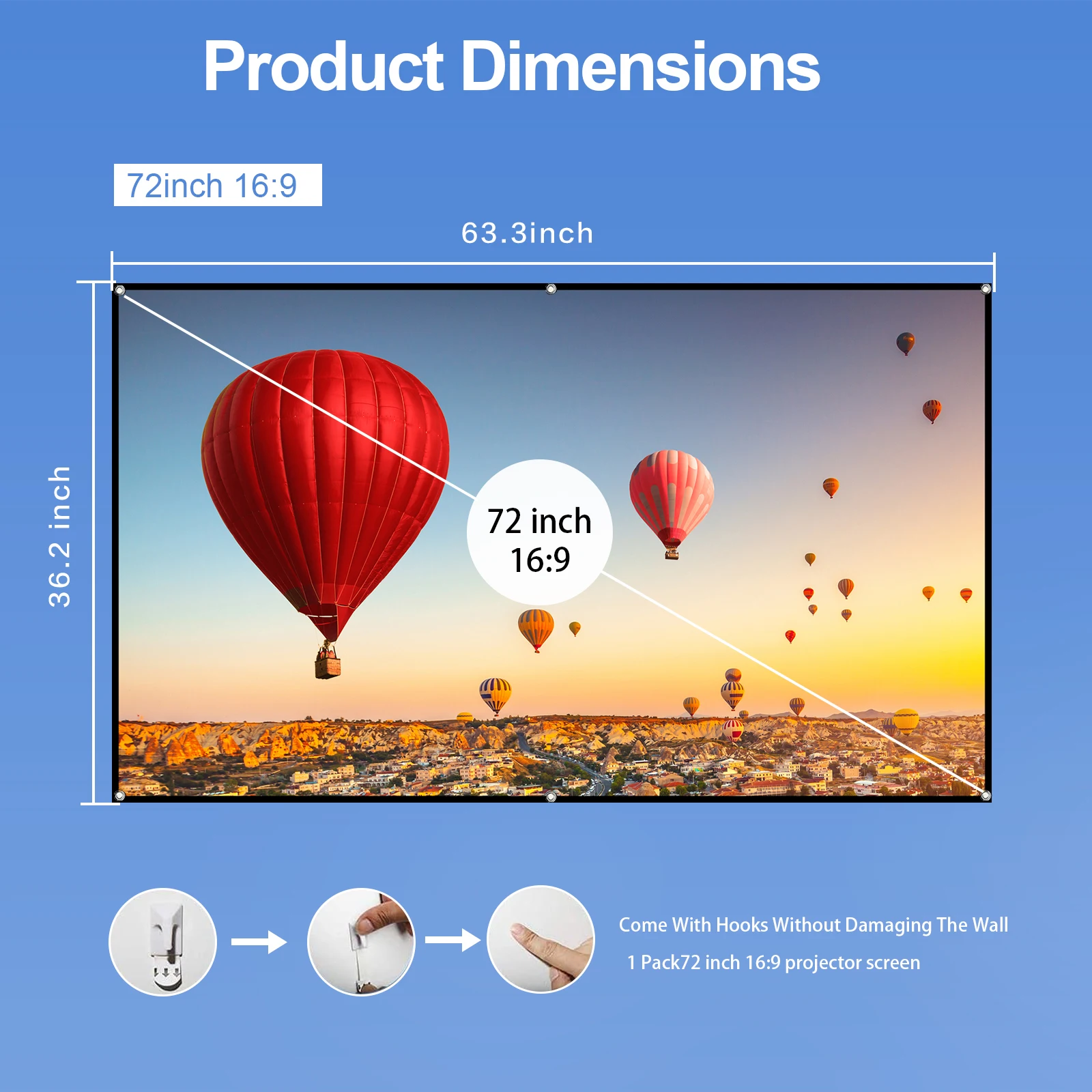 Portable HD Projector Screen 16:9 Projection Screen Foldable Durable Wall Mounted for Outdoor Movies Home Theater Office