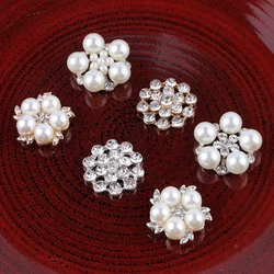 10PCS mix styles Vintage Handmade Flower Rhinestone Buttons Bling Flatback Crystal Pearl Decorative Buttons Flower Center