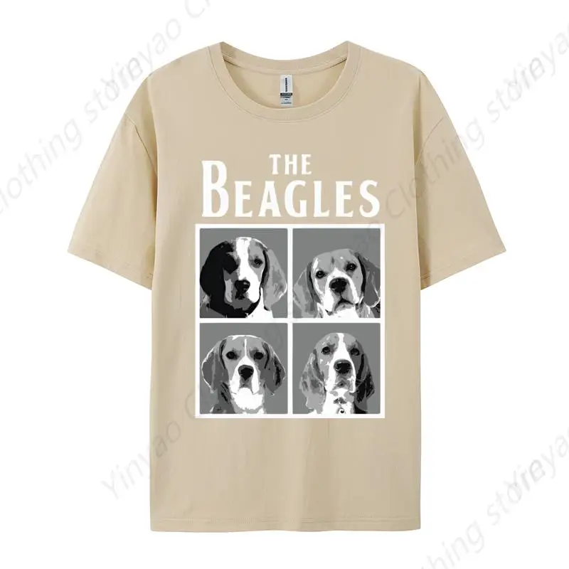 Men's and women's four gauge beagle printed T-shirt with fashionable cotton pet enthusiast short sleeved design