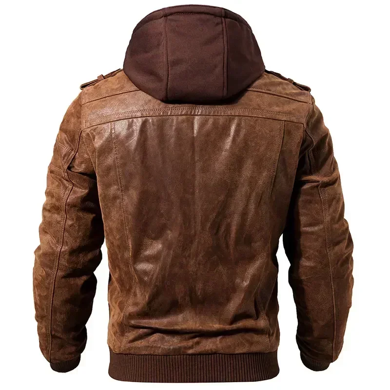 100% Leather FLAVOR Men's Real Leather Jackets Mens Motorcycle Removable Hood winter coat Mens Warm Genuine Leather Jackets