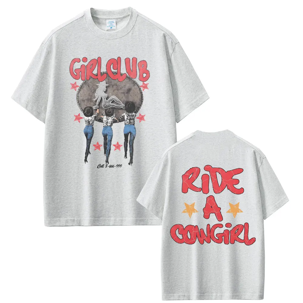 Girl Club Ride A Cowgirl T-shirt Men Women Cartoon Art Aesthetic T Shirts Unisex Cotton Casual Oversized Short Sleeve T-shirts