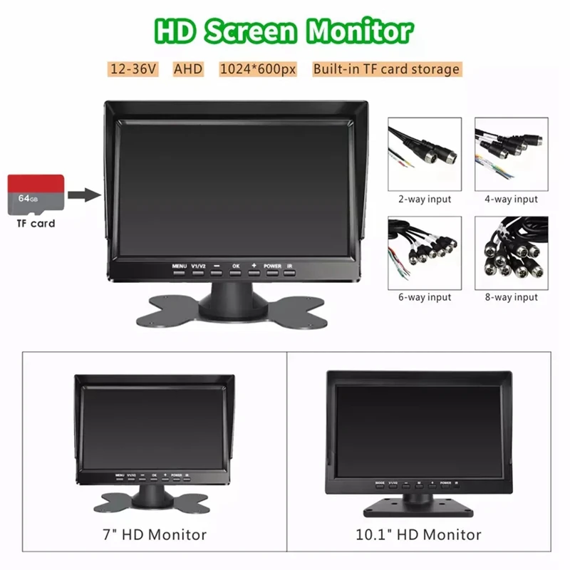 PZ612-2AHD-BSD 120 Degree Car AHD 1080P 2 Megapixels 7 Inch Front And Rear 2 Way Rearview Mirror Monitor Parts