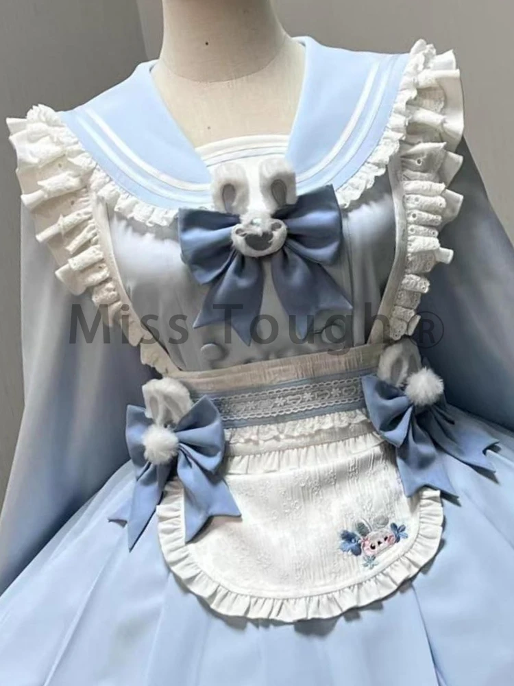 Winter Japanese Lolita Sweet Dress Women Navy Collar Patchwork Chic  Kawaii Dresses New Fashion Harajuku Casual JK Clothing 2024