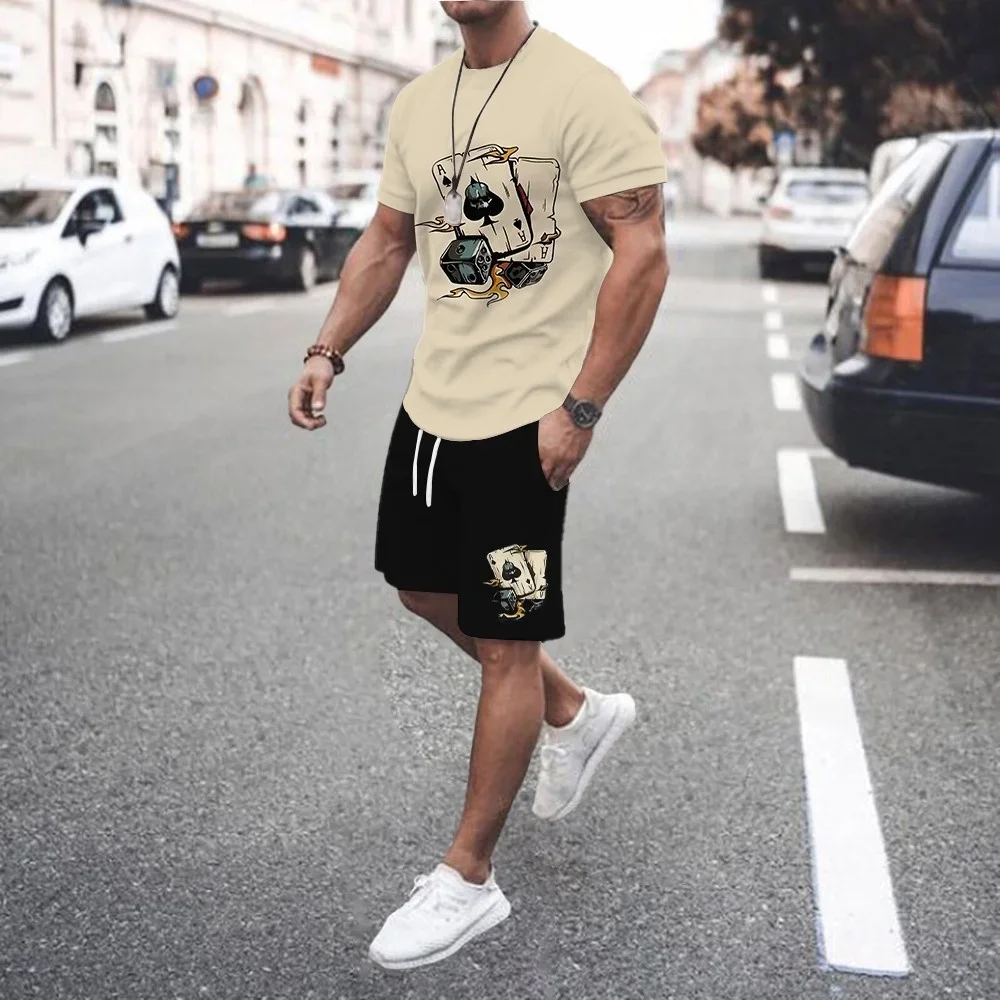 

Summer Men's Short Sleeve Suit Unique Striped Printed Short Sleeve Shorts 2 Pieces Casual Fashion Outdoor Breathable Men Clothes