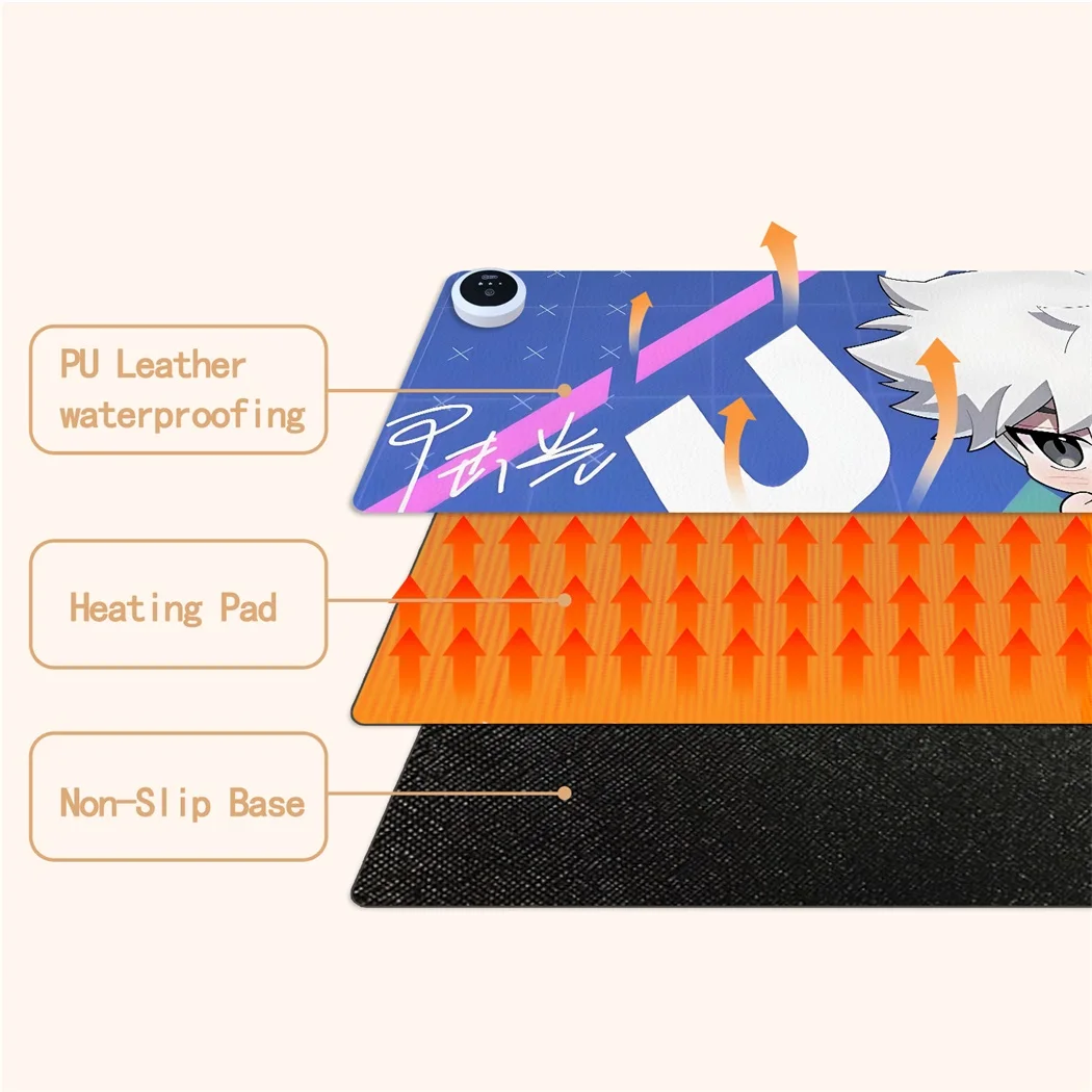 Anime PU Leather Heated Mouse Pad Warmer Hand Heating Pad 3-Speed Temperature Control Cute Game Mousepad 360x600x2mm