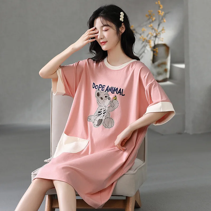 Women Nightgowns Knitted Cotton Sleepwear Big Size S-5XL Sleep Dress Nighttie Striped Sleepshirts Nightwear Ladies Dress Home