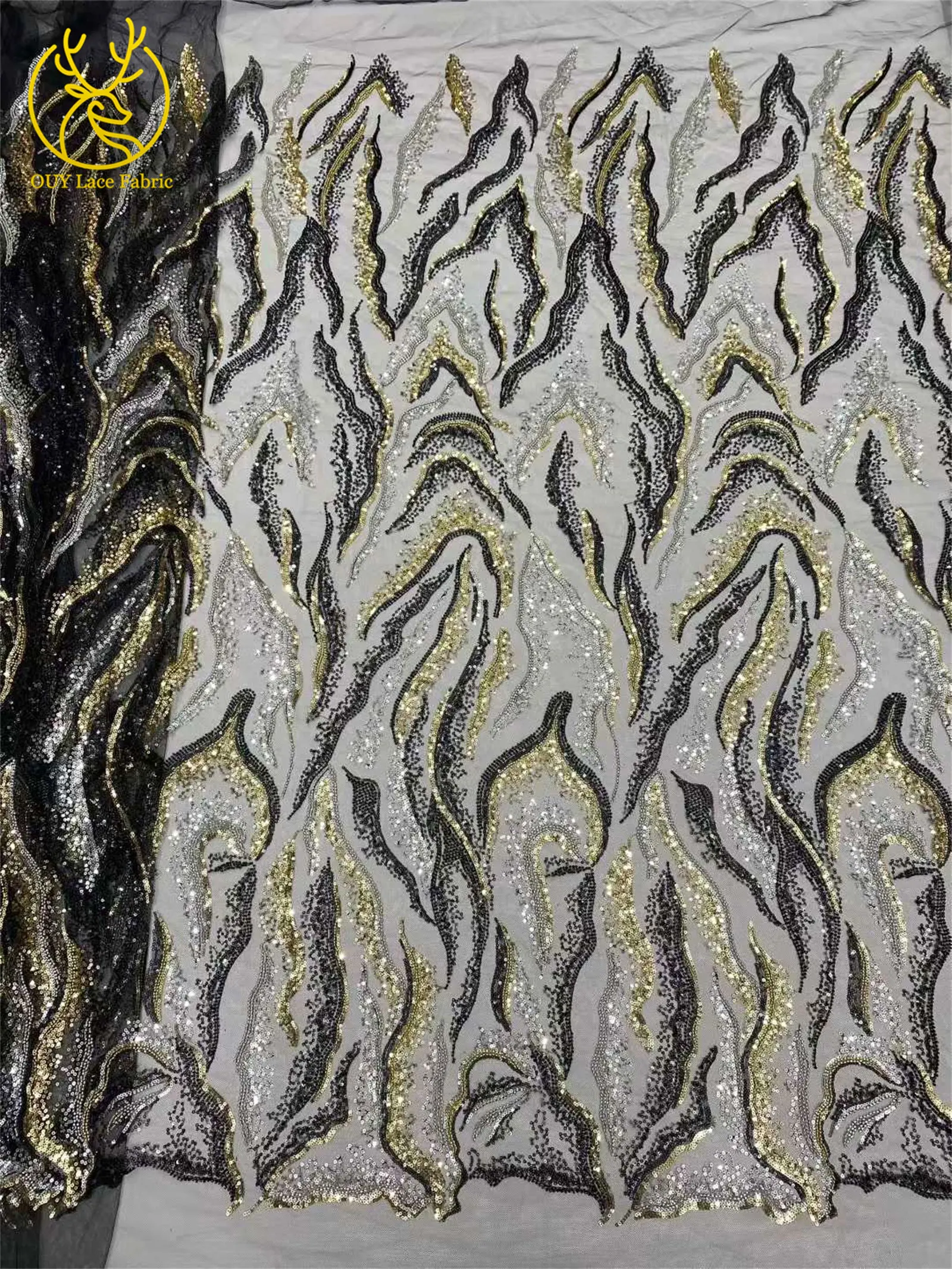 Luxuriöser nigerianischer Brautkleid-Stickerei-Perlen-Spitzenstoff 2026 – Hochwertiger afrikanischer Tüll mit Pailletten für Damen-Abendkleider zum Nähen – Detail 7
