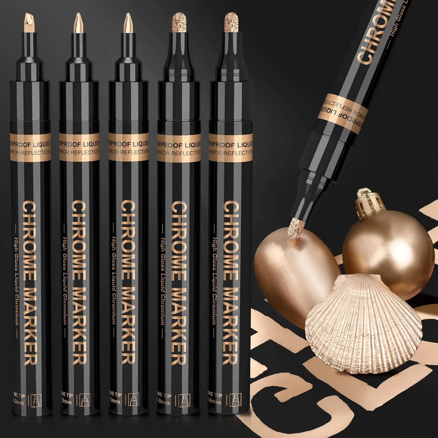 

Набор маркеров Liquid Copper Chrome, светоотражающие глянцевые металлические маркеры для ремонта моделей и поделок своими руками (5 штук, наконечники 1-3 мм)