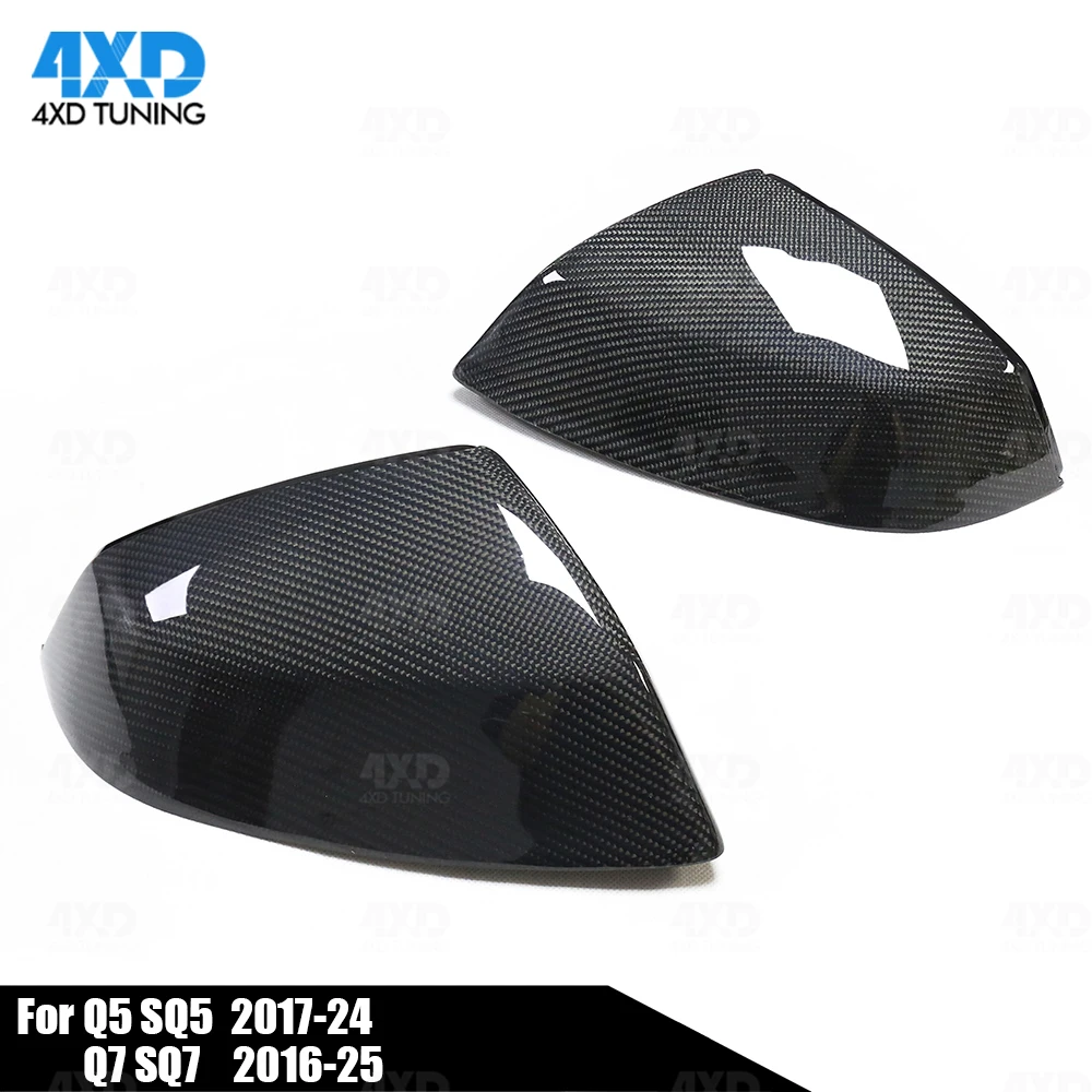 

Carbon Mirror Cover For Audi 2016-24 Q5 SQ5 Q7 SQ7 Real Carbon Fiber 1:1 Replacement lane assist Rear View Side Mirror Caps