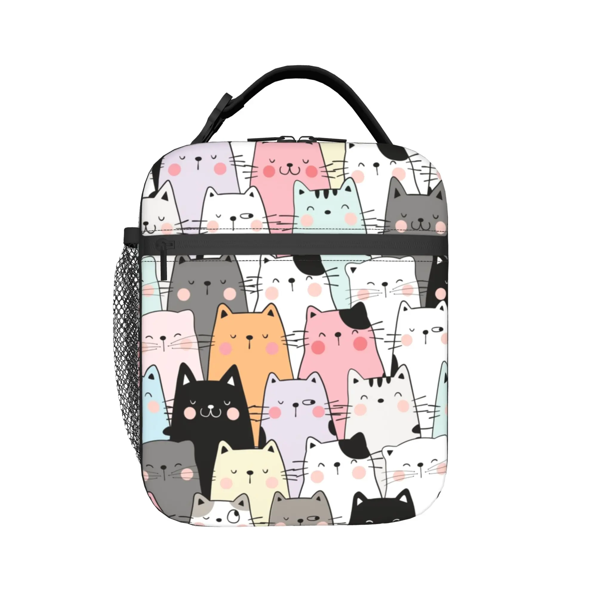 Cat Land Lunch Bag For Child Kawaii Pet Animals Graphic Design Lunch Box Retro Outdoor Cooler Bag Insulated Thermal Lunch Bags