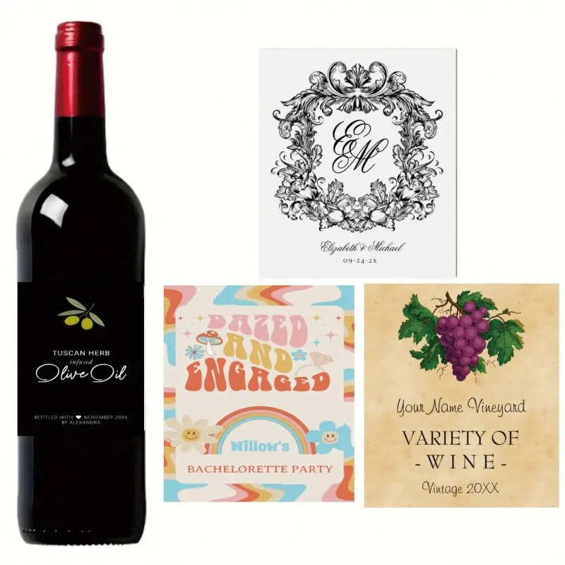 200 Pcs 29.5x9cm Custom Matte Red Wine Bottle Stickers Waterproof Self-Adhesive Wine Label Personalized Print