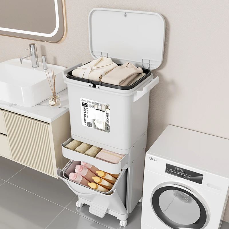 Large Capacity Bathroom Organization Rack Toilet Floor Dirty Clothes Basket Washing Machine Crevice Clothing Storage Cabinet