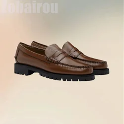 Brown Sewing Design Black Sole High Top Loafers Fashion Slip On Men Shoes Luxury Handmade Party Banquet Office Men Dress Shoes