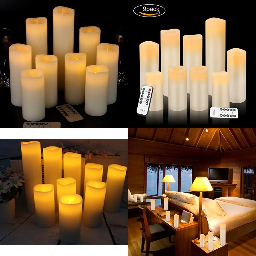 

Беспламенные светодиодные свечи на батарейках из натурального воска, с пультом на 10 кнопок и 24-часовым таймером, цвет слоновой кости, 4-5 дюймов