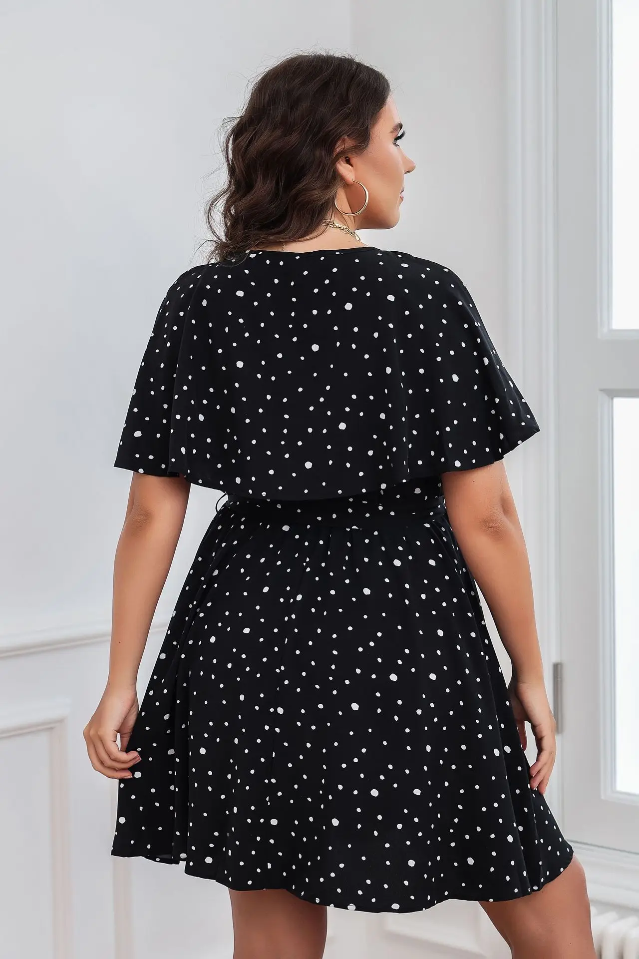 Summer new plus size women\'s clothing for fat mm French polka dot slimming dress is the first slimming dress