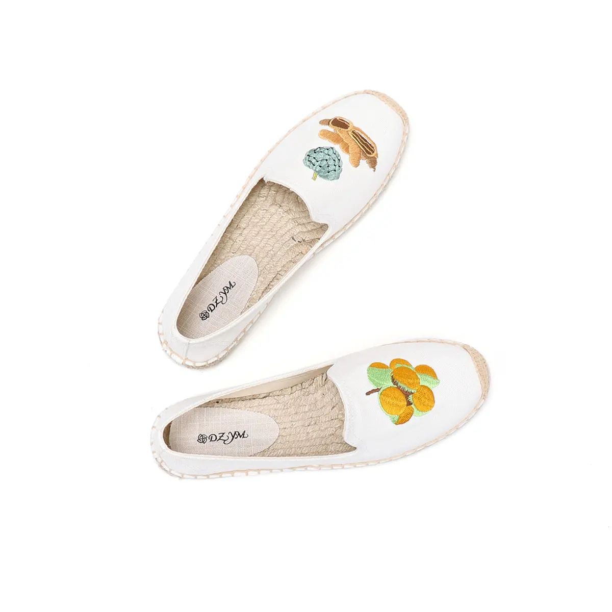 Summer fashion ladies all-match casual white shoes fruit pattern embroidered slip-on canvas shoes zapatos mujer espadrilles