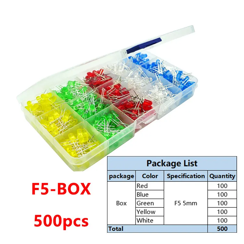 3mm 5mm LED Diode White Green Red Blue Yellow F3 F5 Light Emitting DIY Led Diodes Electronic Assortment Set Kit for Arduino