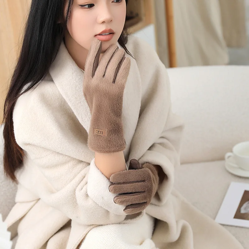 جديد الكورية فو فرو المنك قفازات للنساء قابل للغسل شاشة تعمل باللمس قفازات قطيفة دافئة أنيقة مقاوم للماء هدايا السفر اكسسوارات