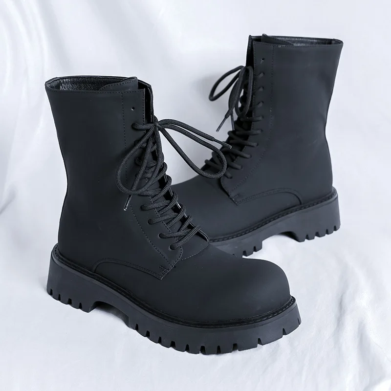 

British style men casual party nightclub platform boots lace-up original leather shoes cowboy spring autumn boot high botas mans