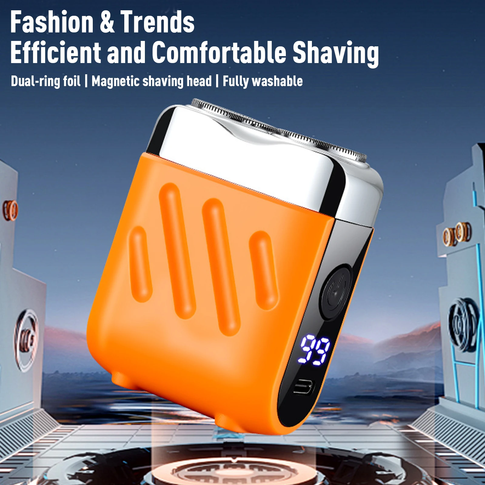 Portable Beard Shaver Double-Ring Magnetic Head Electric Mini Razor with LED Display for Men Husband Father Home Travel Gifts